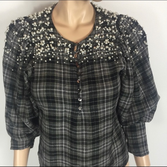 Anthropologie Akemi + Kin Plaid Flannel Pearl Top - Picture 1 of 8